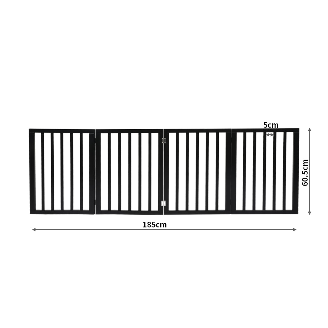 PaWz 4 Panels Wooden Pet Gate Dog Fence Black 600x 3MM-1954802528872960001