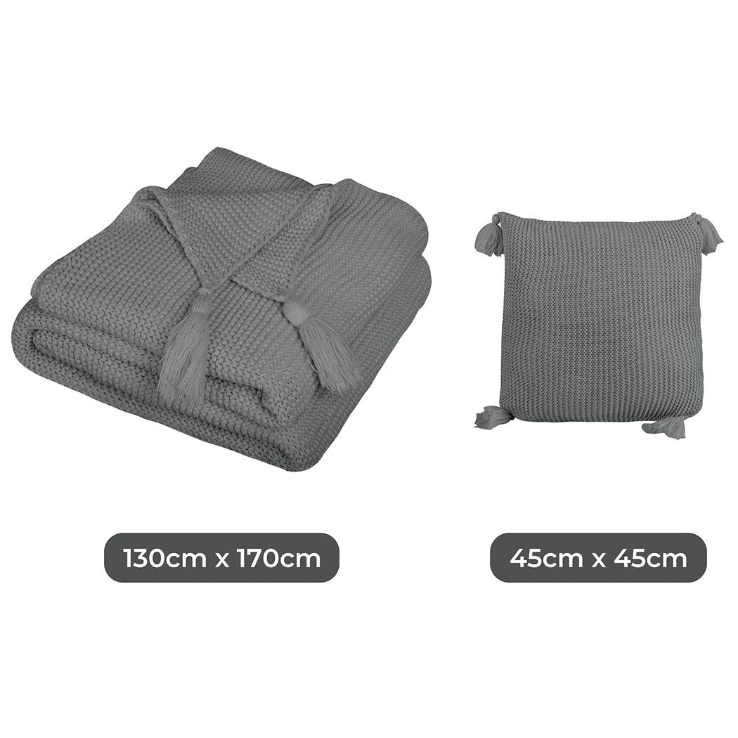 DreamZ Knitting Throw Blanket Cushion Grey-1954802941823160322
