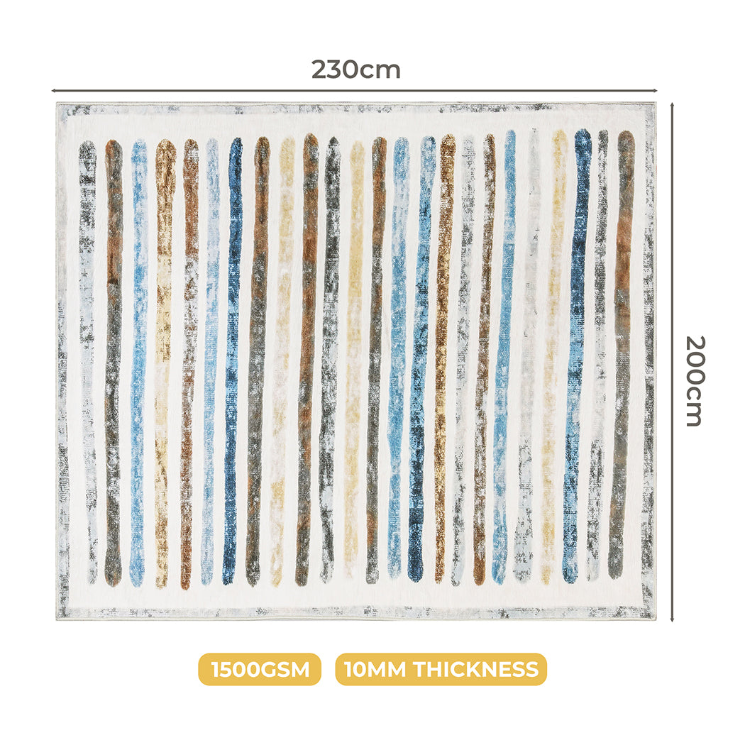 Marlow Floor Rug Short Pile Washable Carpet Soft Plush Non Slip Stripe 200x230-1954802389928251393