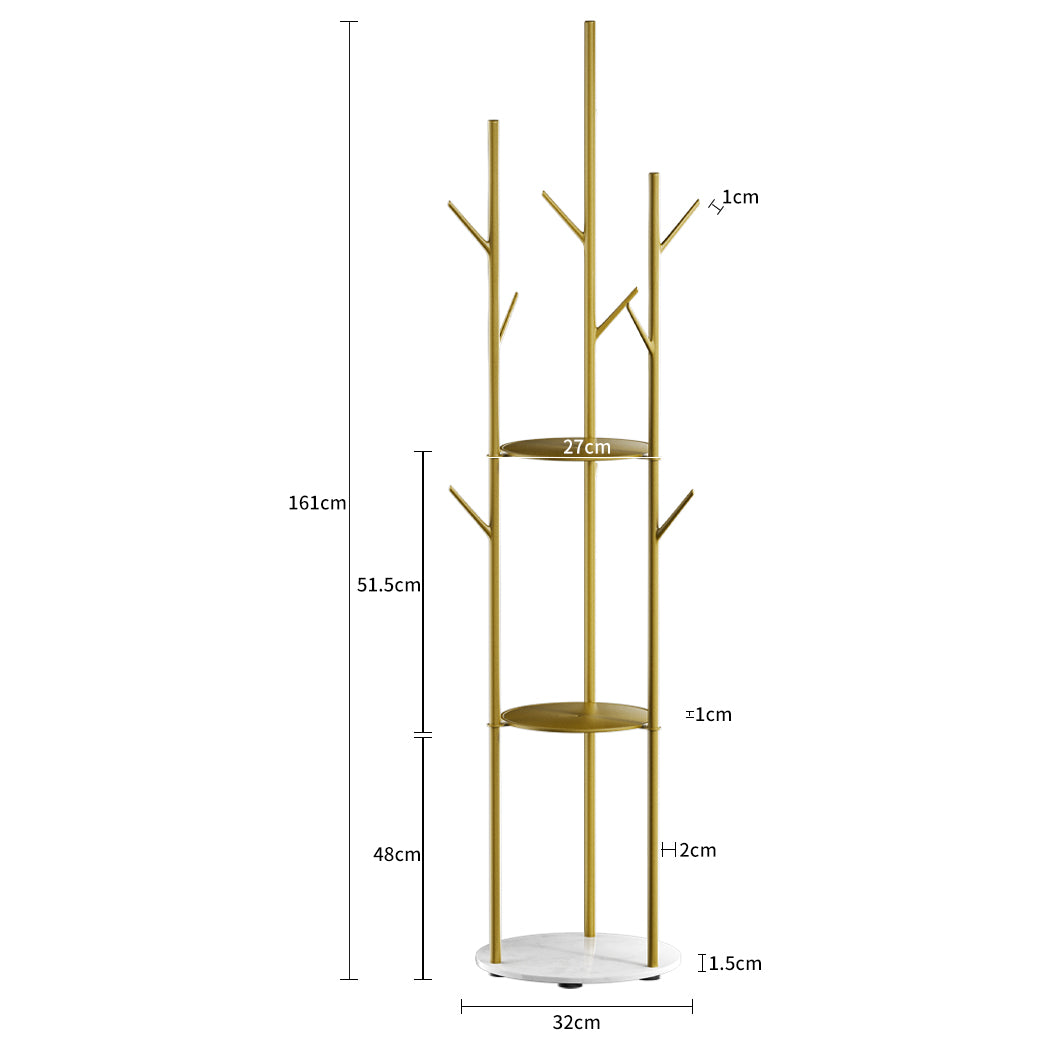 Levede Coat Rack Clothes Stand 8 Hook Organizer Gold-1954803015403835394
