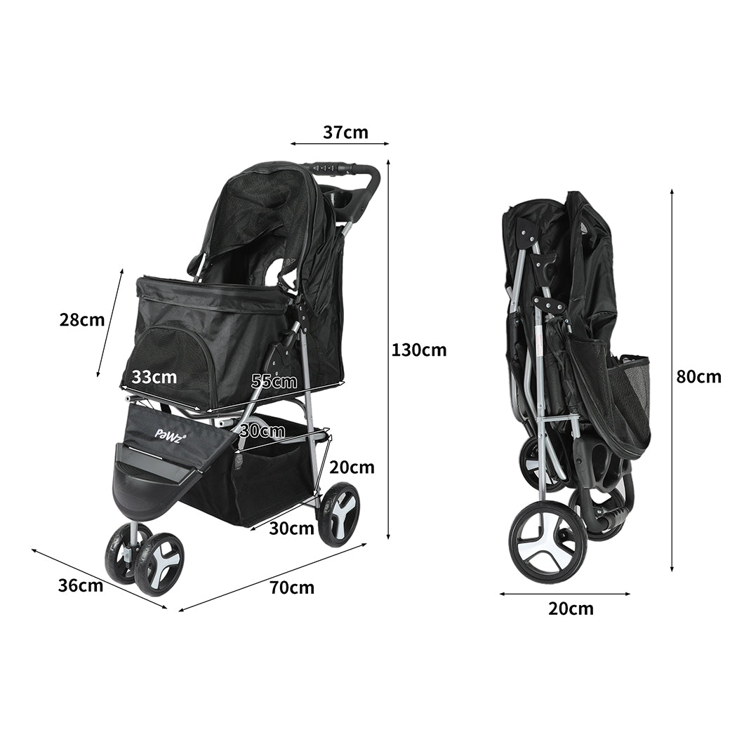 PaWz Large Pet Stroller Dog Cat Carrier Black-1954802605679054849