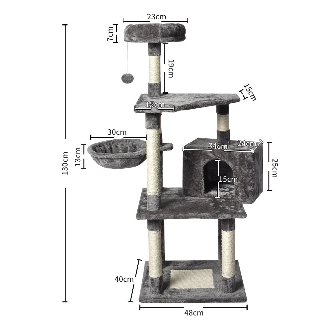 PaWz 130cm Cat Tree Toy Scratching Post Grey-1954802766522224641
