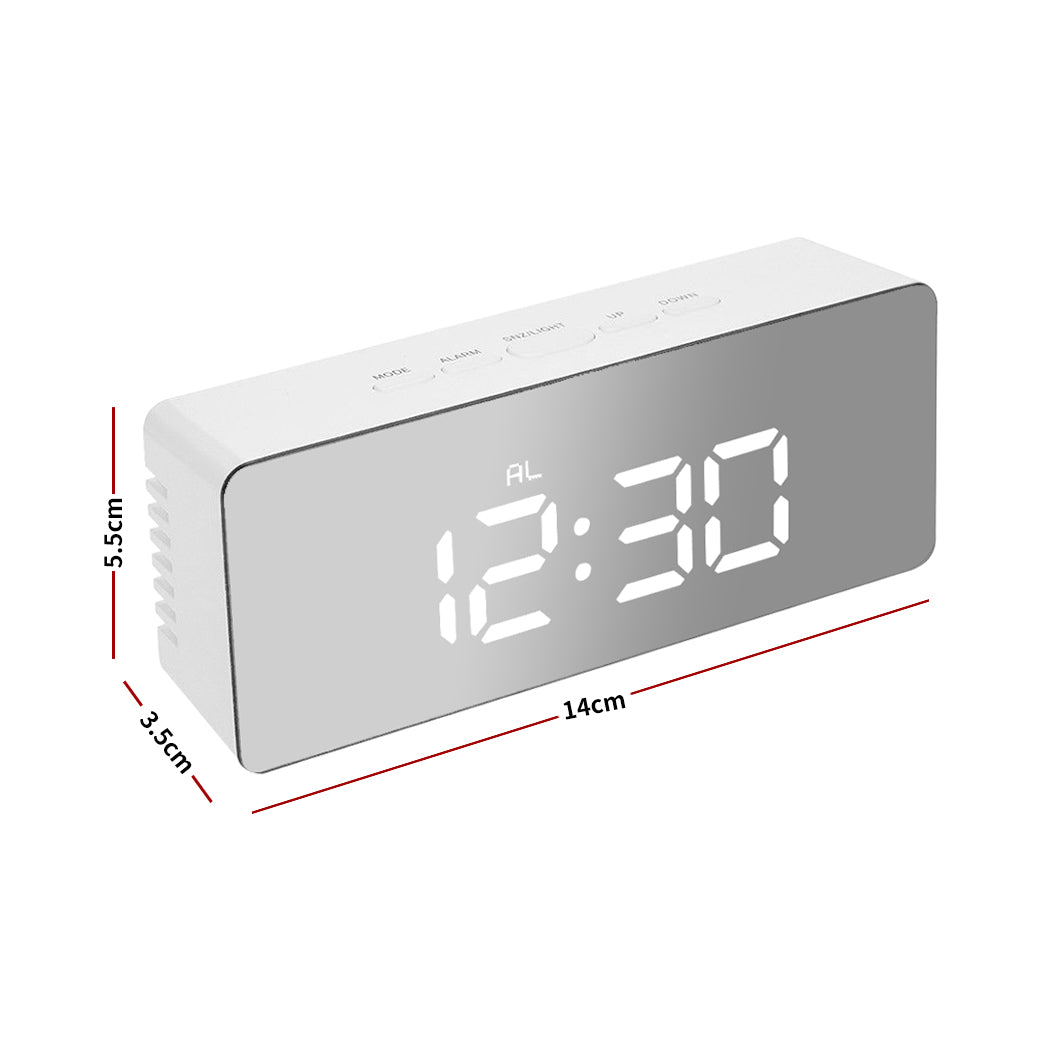 Alarm Clock Digital Led Mirror Desk Silver-1910113082793922561