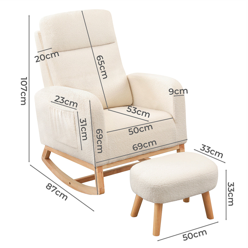 Levede Rocking Chair Ottoman Footrest With Side Pocket-1910112281014964226