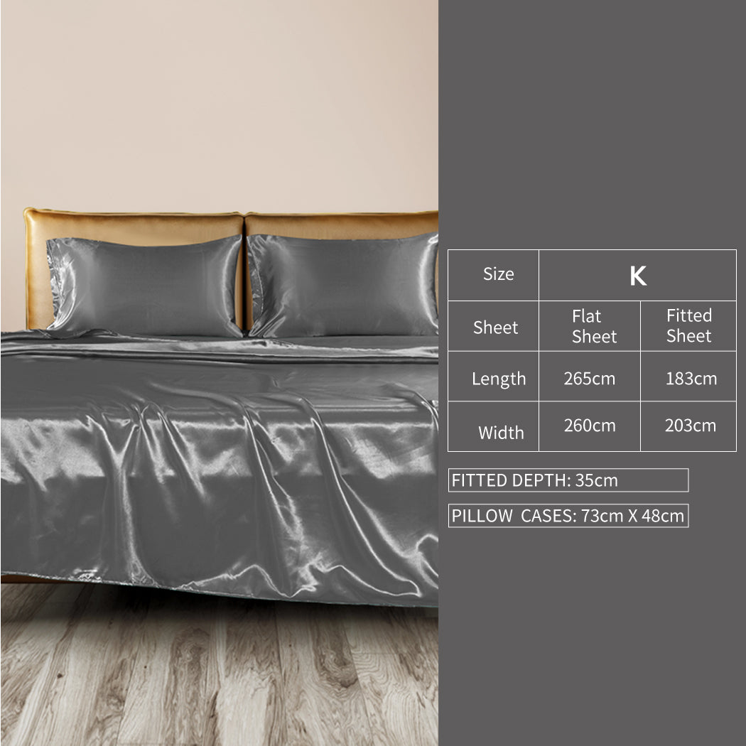 DreamZ Silky Satin Sheets Fitted King Grey Dark Grey-1954802914069450754