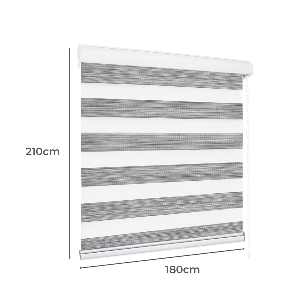 Marlow Blackout Zebra Roller Blind Curtains 180x210 Grey-1954802973611790337