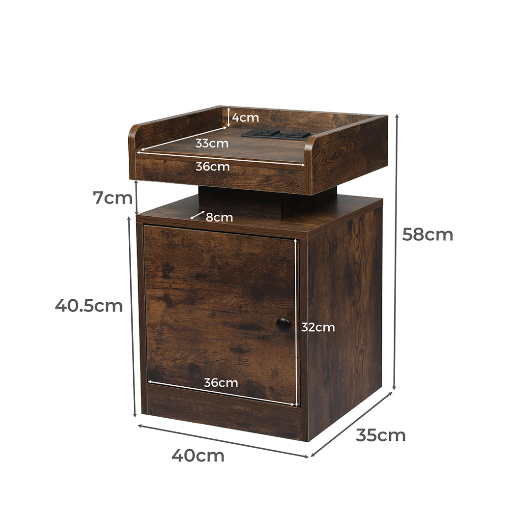 Levede Bedside Table USB Charger Outlet RGB Oak-1963748907892740098