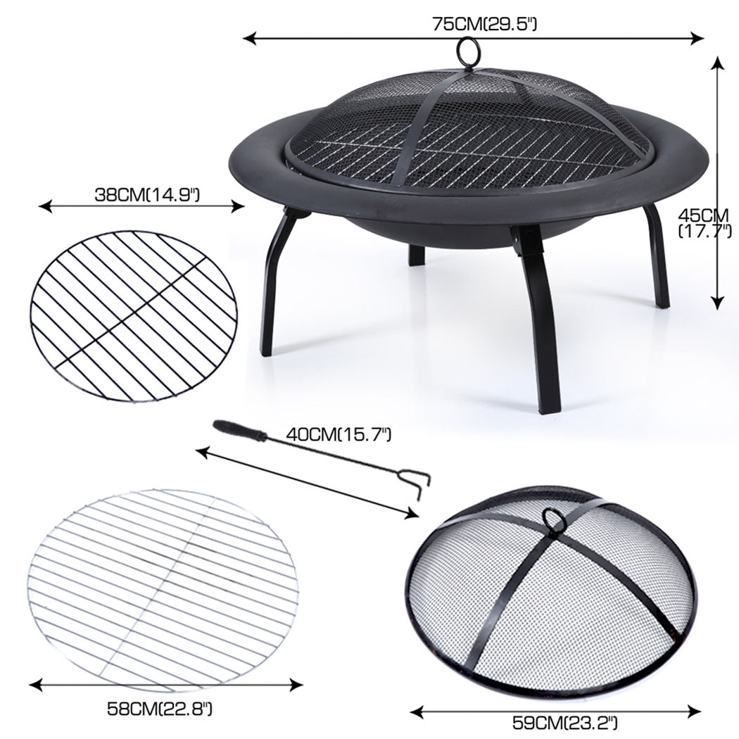 30" Portable Outdoor Fire Pit BBQ Grill Large-1954802506227912706