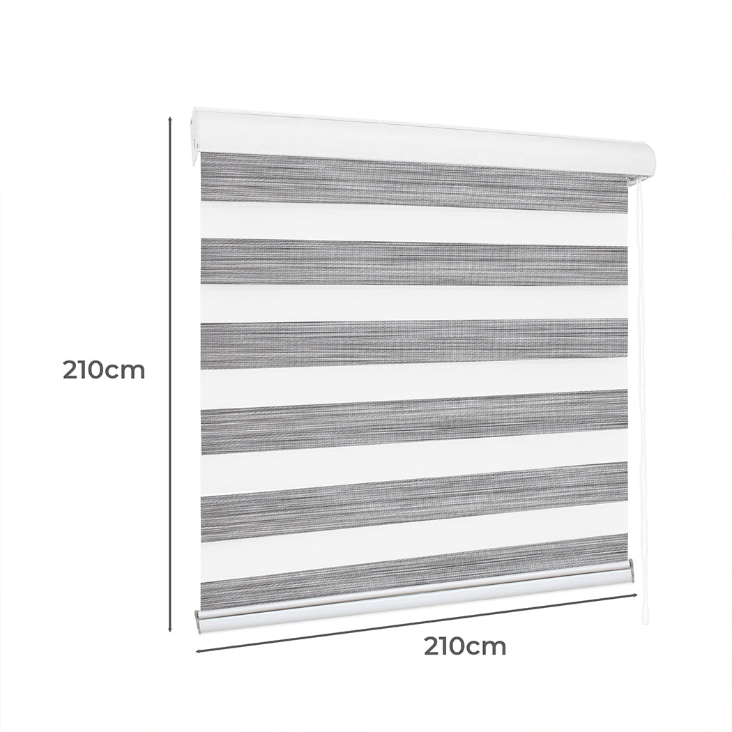 Marlow Blackout Zebra Roller Blind Curtains 210x210 Grey-1954802974027026434