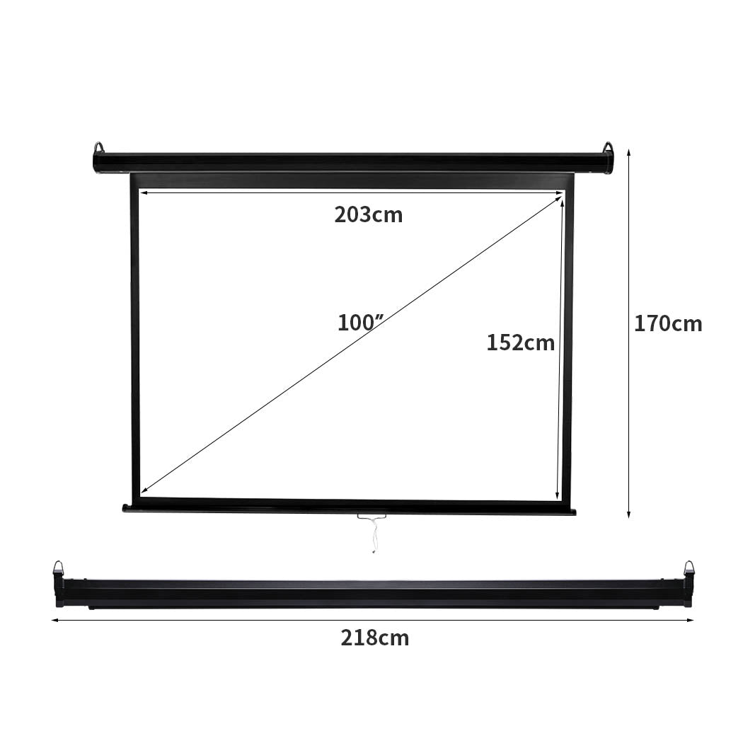 100" Projector Screen Manual Projection 3D Home Cinema Retractable 4:3 Screens