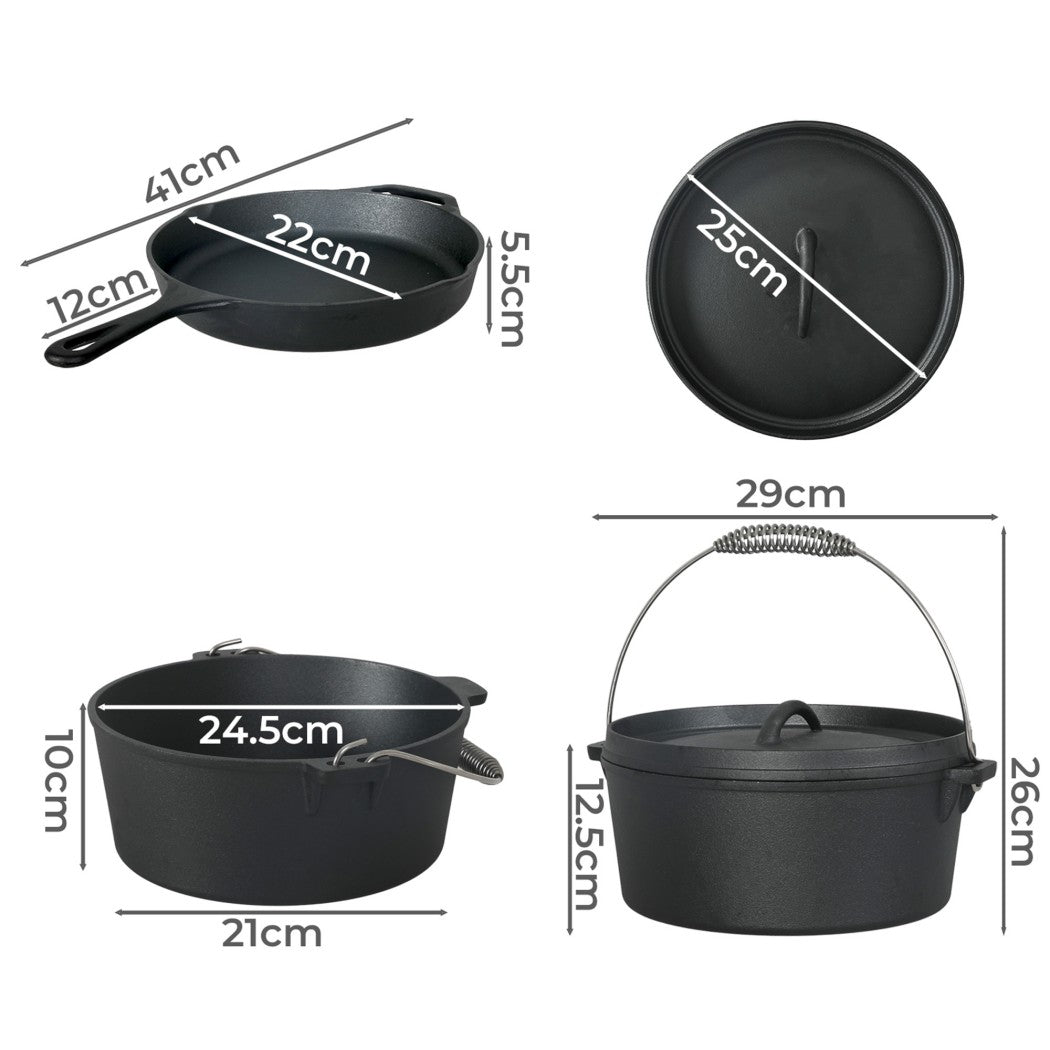 Toque 3PCS Cast Iron Frying Pan and Cast Iron Pot Set-1973194189634146305