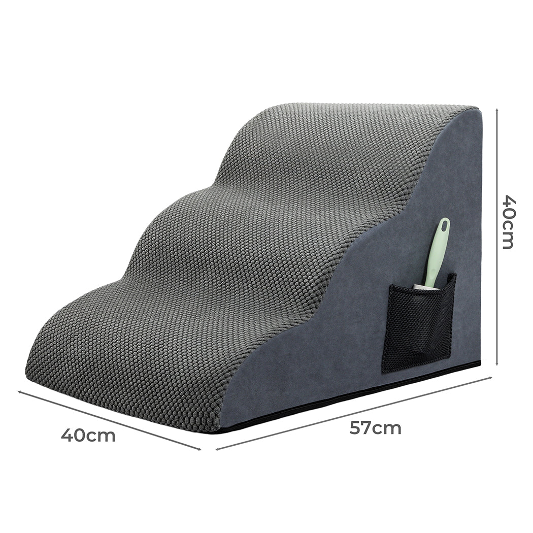 Pawz 3 Steps Pet Stairs Dog Ramp High Density Foam Grey-1973193549394612225