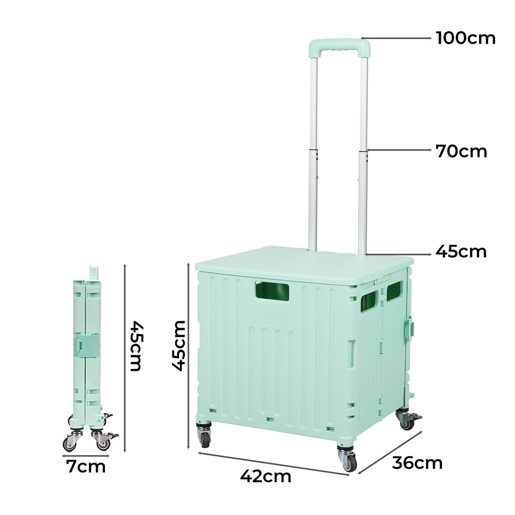 Folding Shopping Trolley Cart Portable Green-1954802609806249986