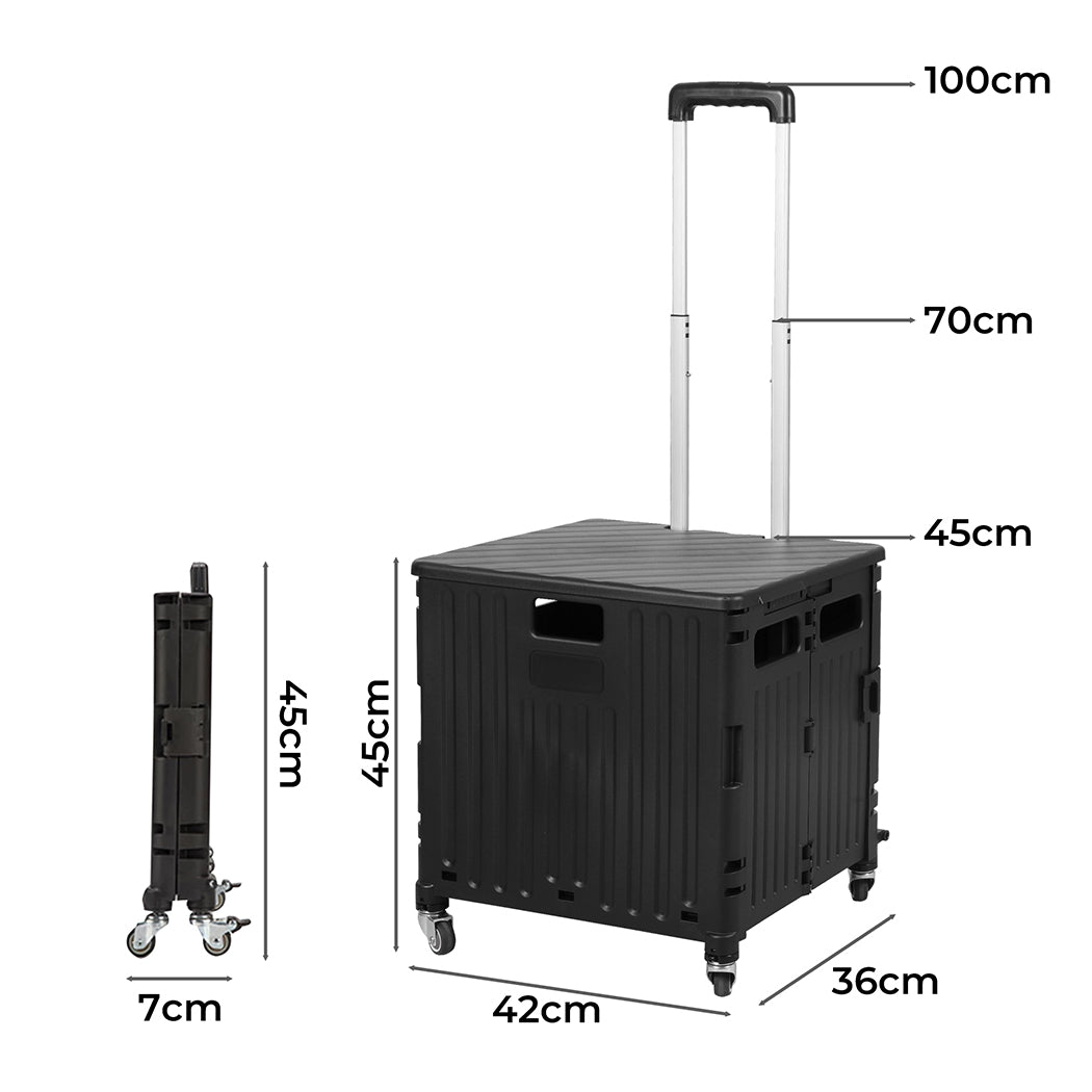 Folding Shopping Trolley Cart Portable Black-1954802609630089218