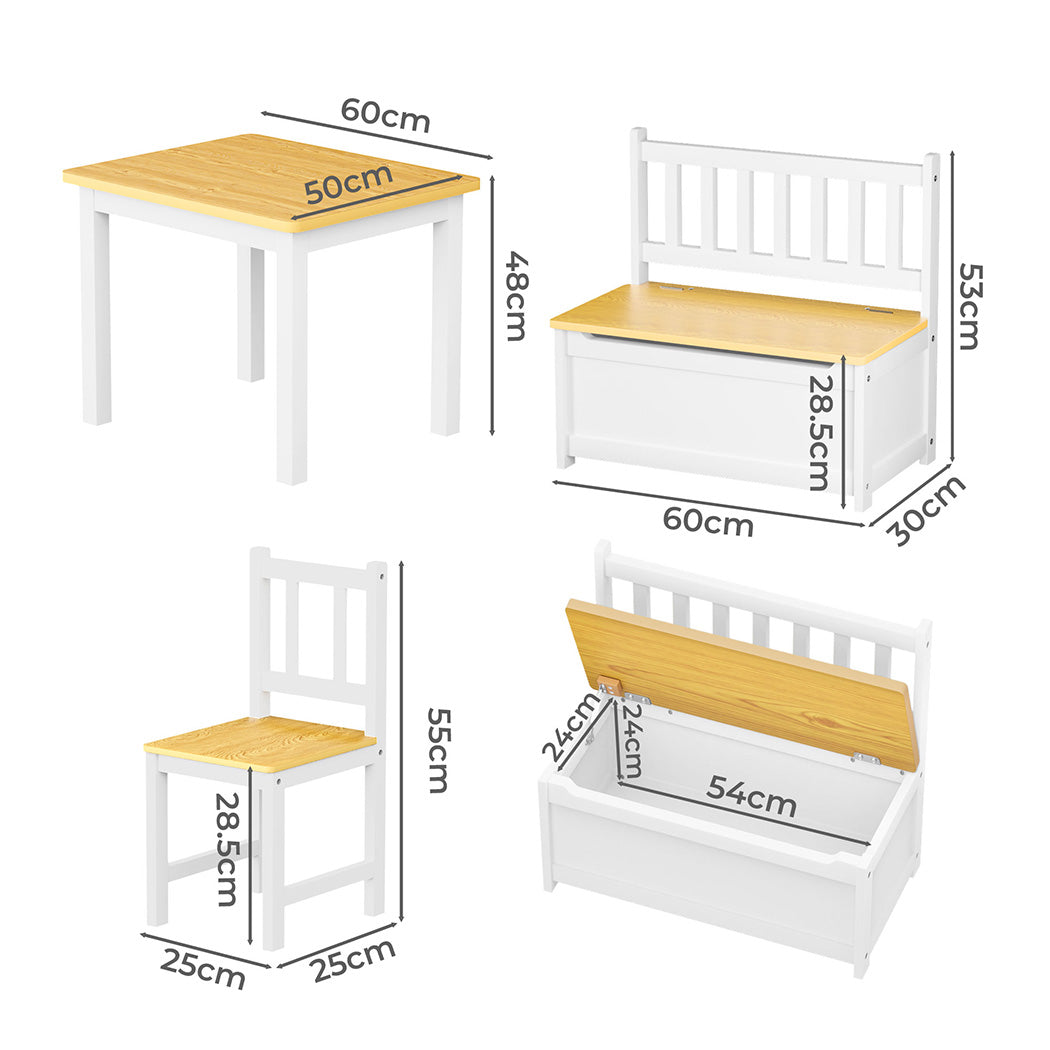 Bopeep Kids Table and Chairs Set Wooden Study Play 4PCS-1954802474309259266