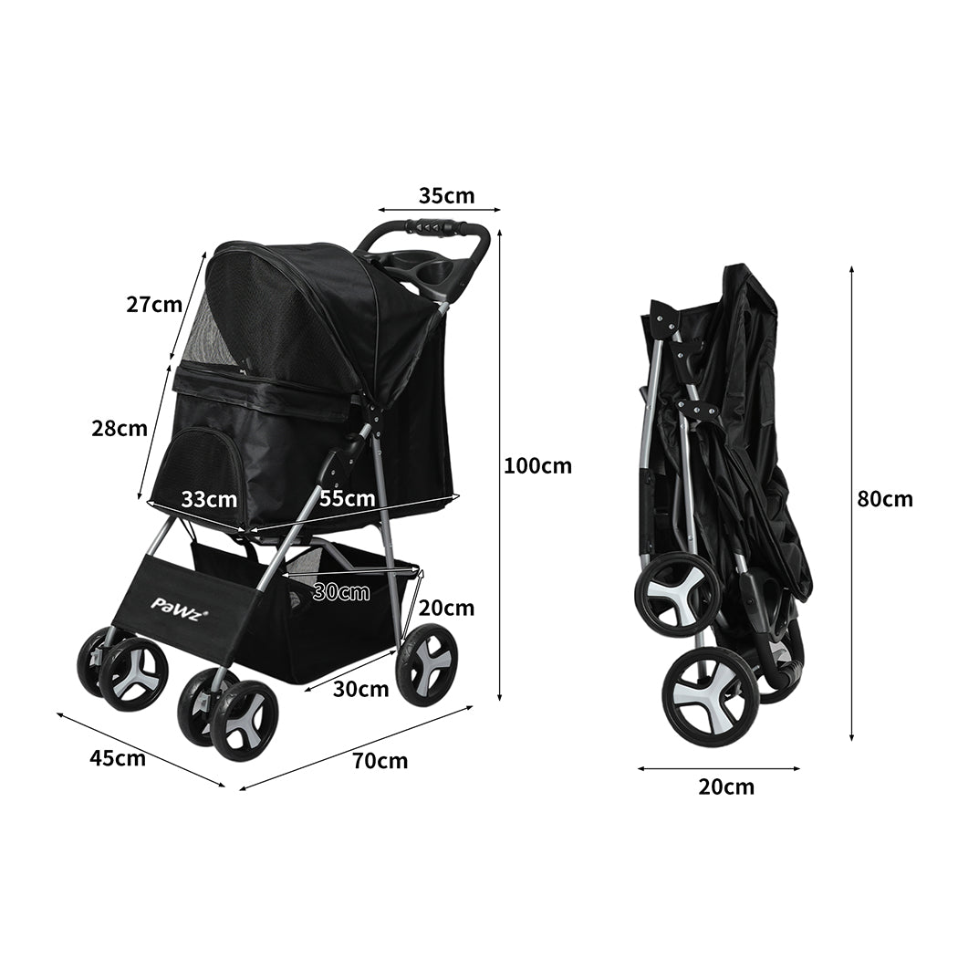 PaWz 4 Wheels Pet Stroller Dog Cat Cage Black-1954802606035570690