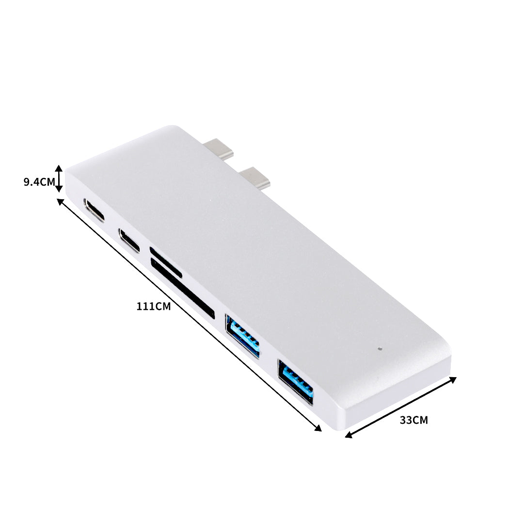 USB 3.0 Type-C HUB 6 Port Powered Adapter Silver-1954802839935127553