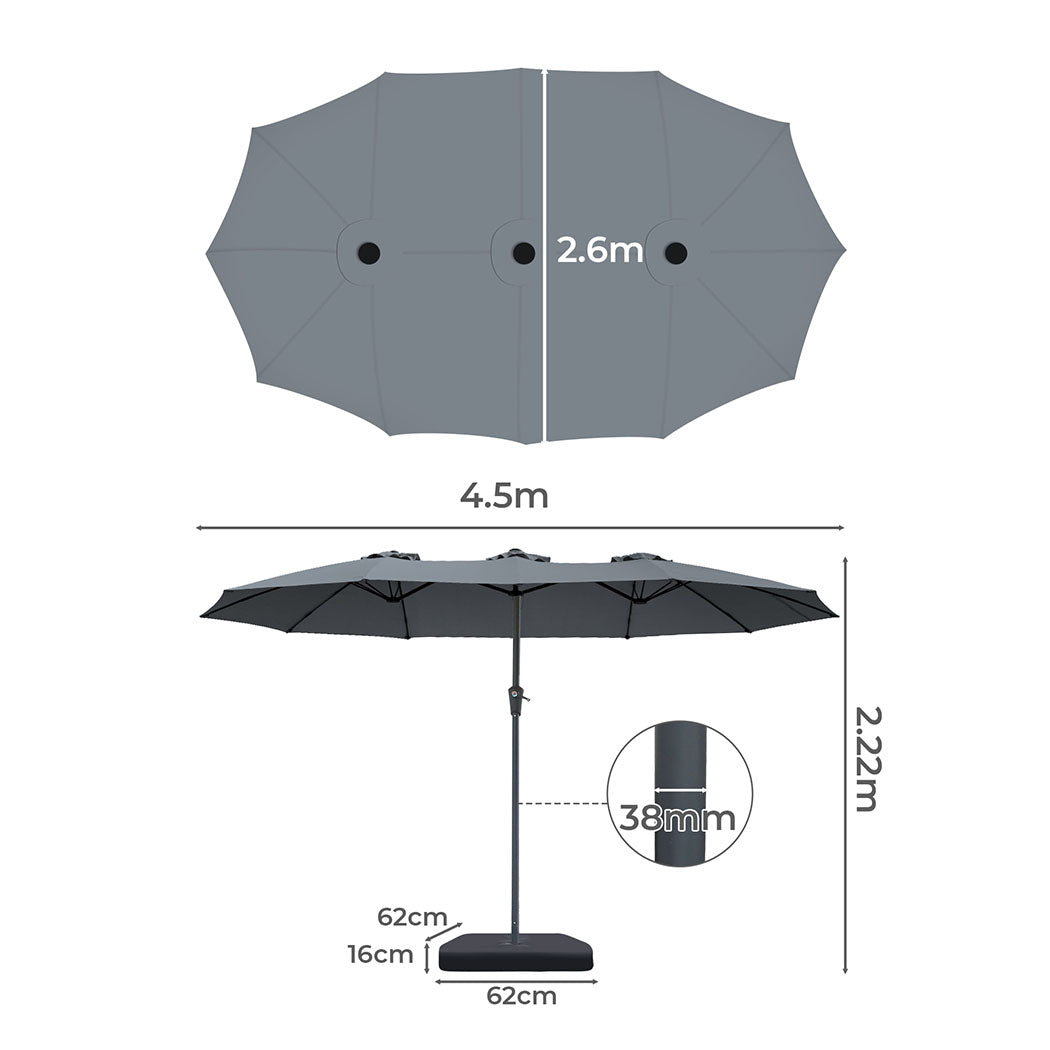 Centra 4.5M Double-sided Patio Umbrella Outdoor Umbrella Base Stand Grey-1954802422140506114