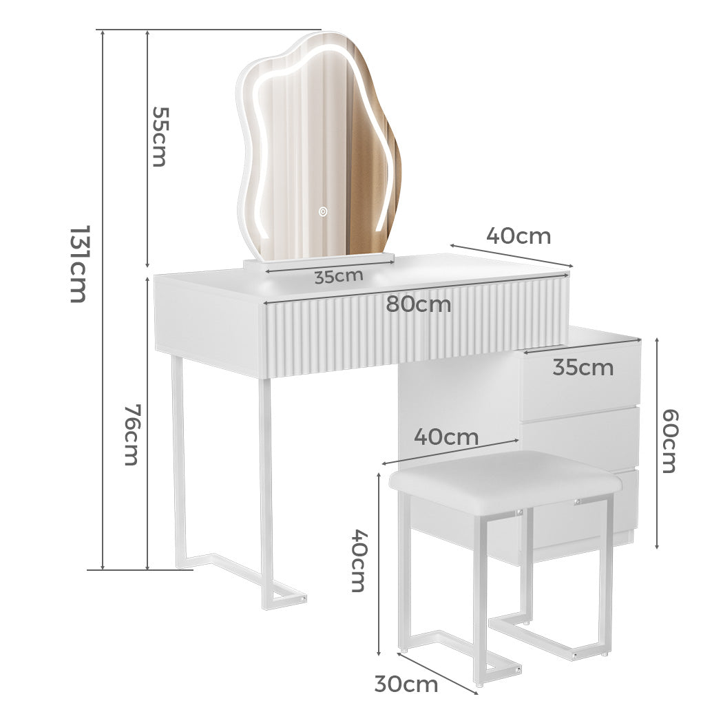 Levede Dressing Table Stool Set with Mirror Led-1917016716165124098
