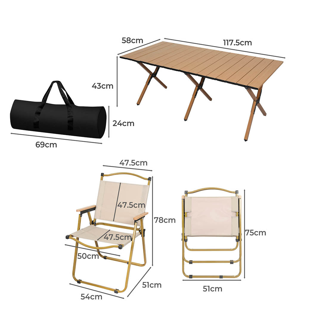 Levede Folding Camping Table Chair Set Oak-1910112919039905794