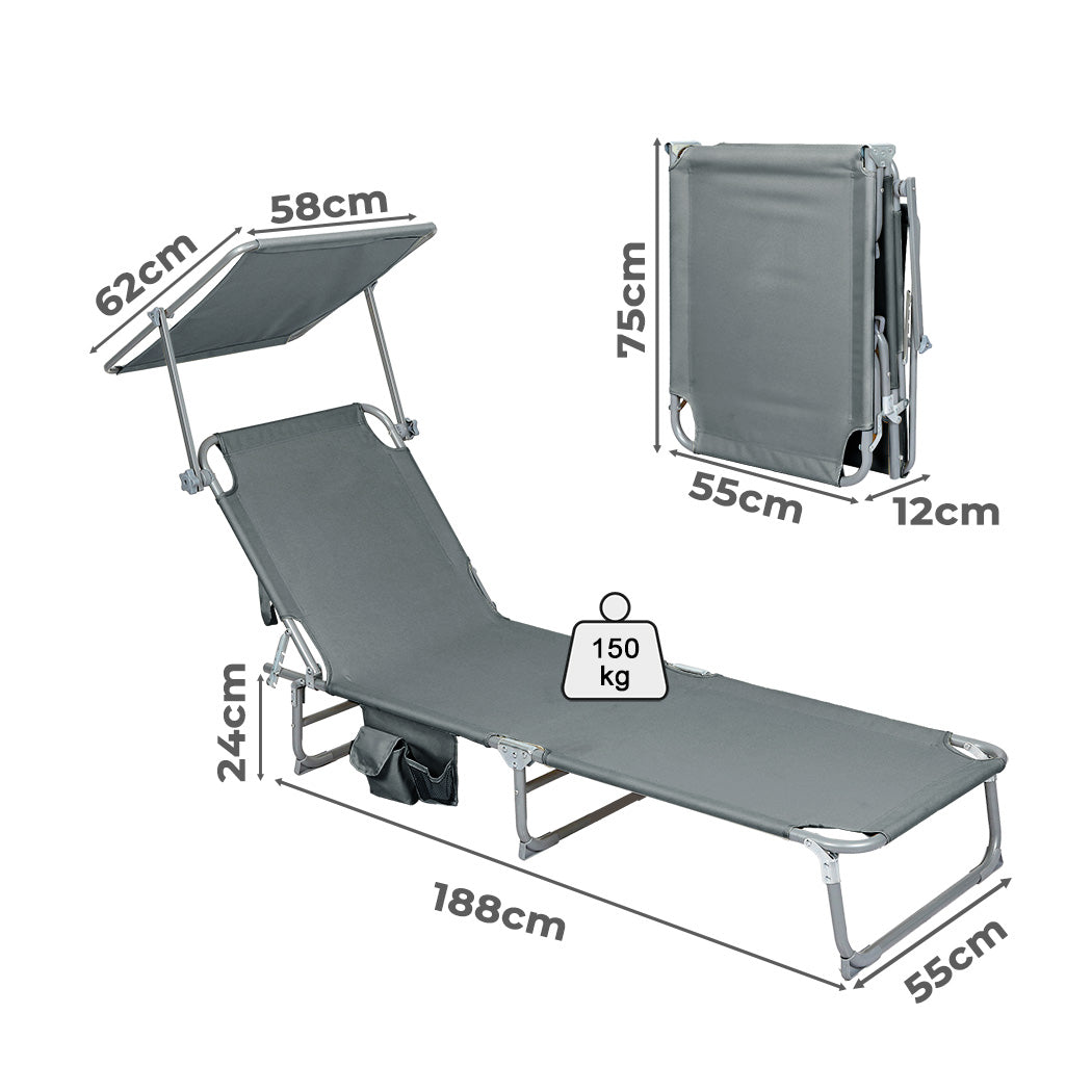 Levede Foldable Lounge Chairs with Canopy Grey-1954802422945812482