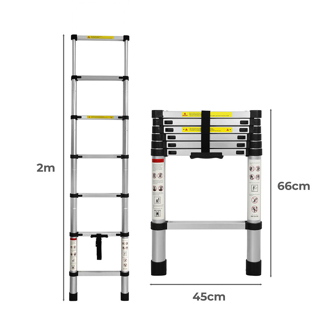 Traderight Multipurpose Ladder Telescopic 2M Silver 2 Meter-1954802733693407234