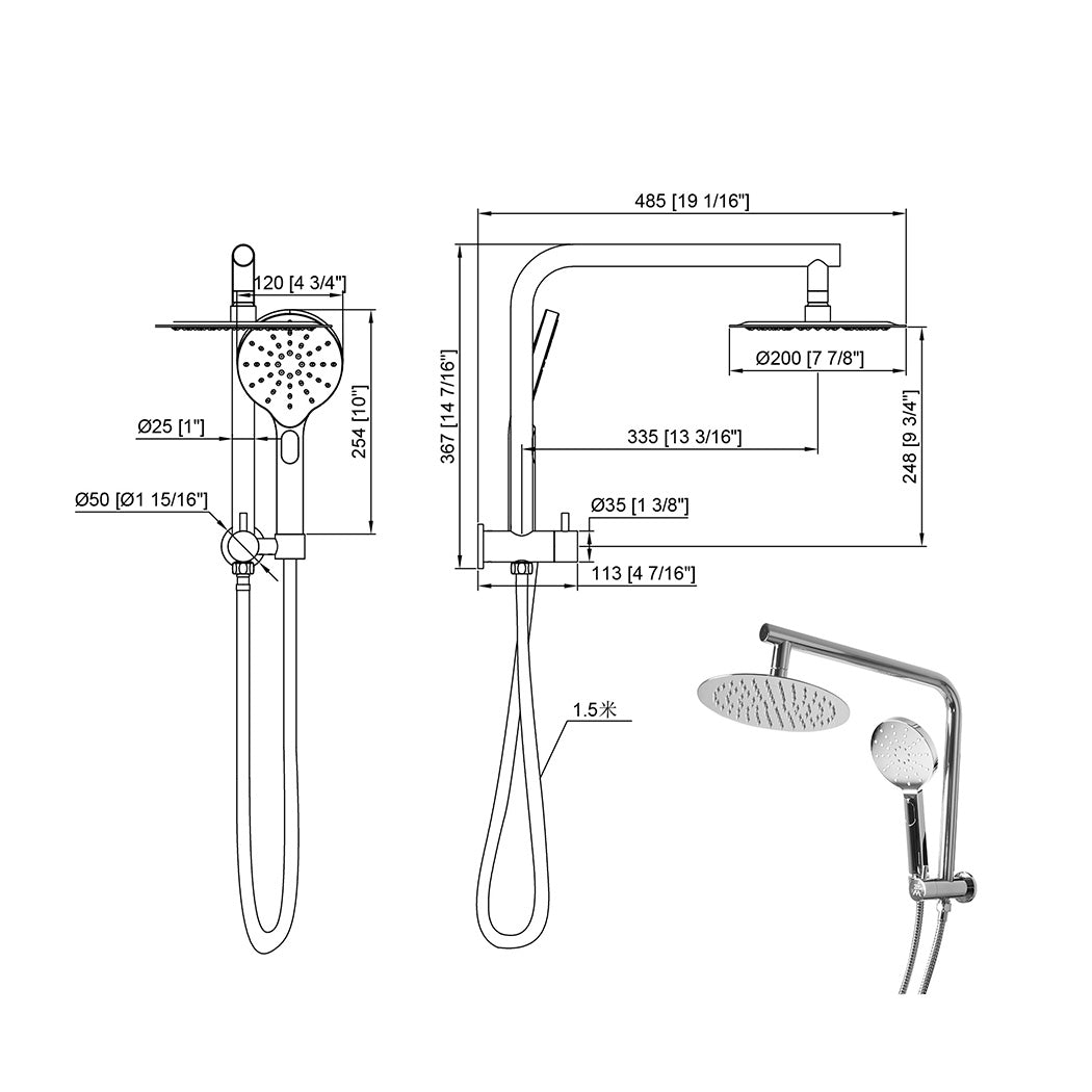 Shower Head High Pressure Set Rain Round Silver-1954802953172946946
