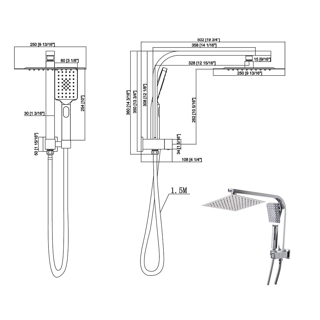 High Pressure Shower Head Set Rain Square Silver-1954802745596841986