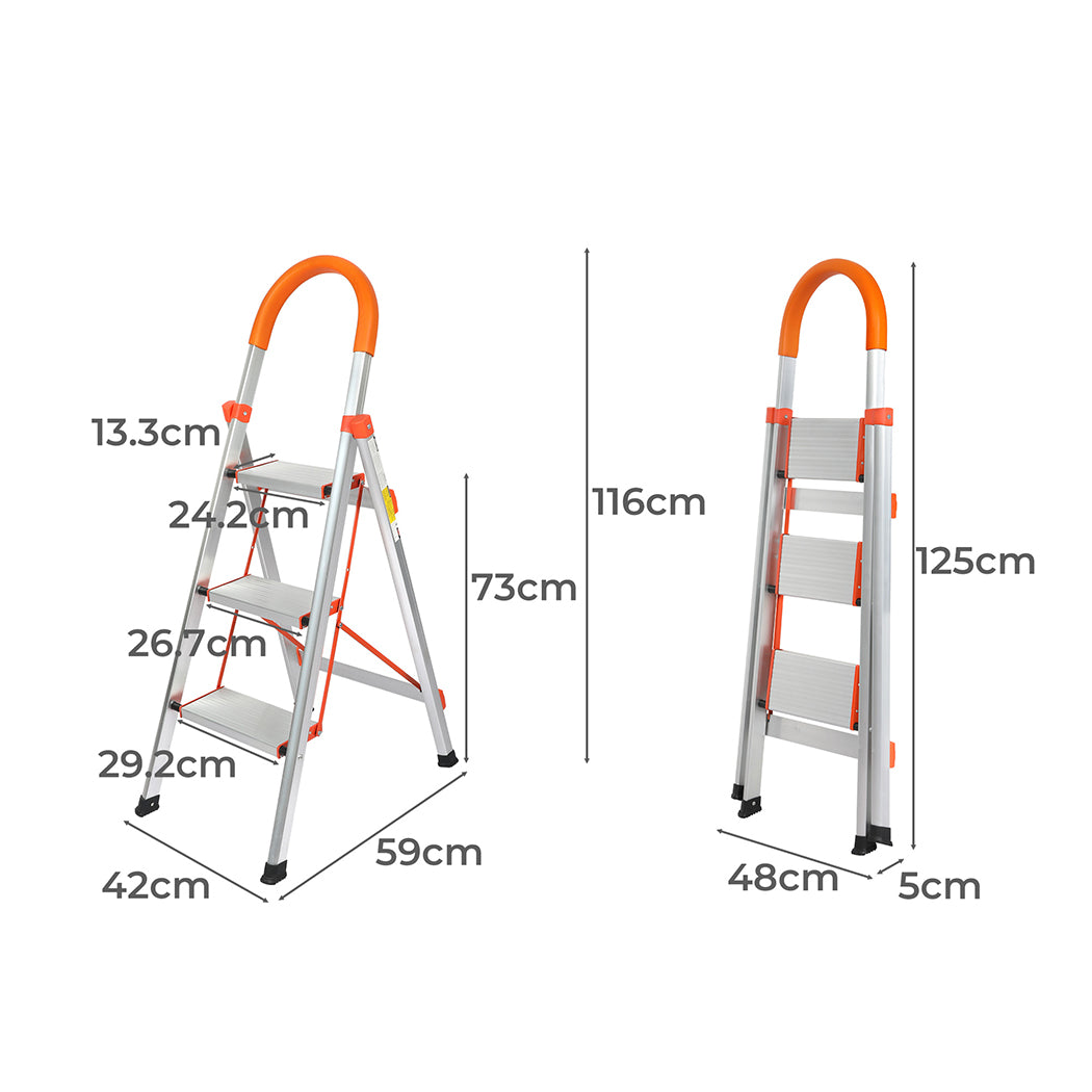 Traderight 3 Step Ladder Folding Aluminium-1954802742862155778