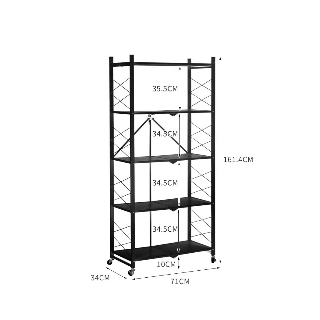 Levede Foldable Storage Shelf Display Black 5 Tiers-1917016718870450178