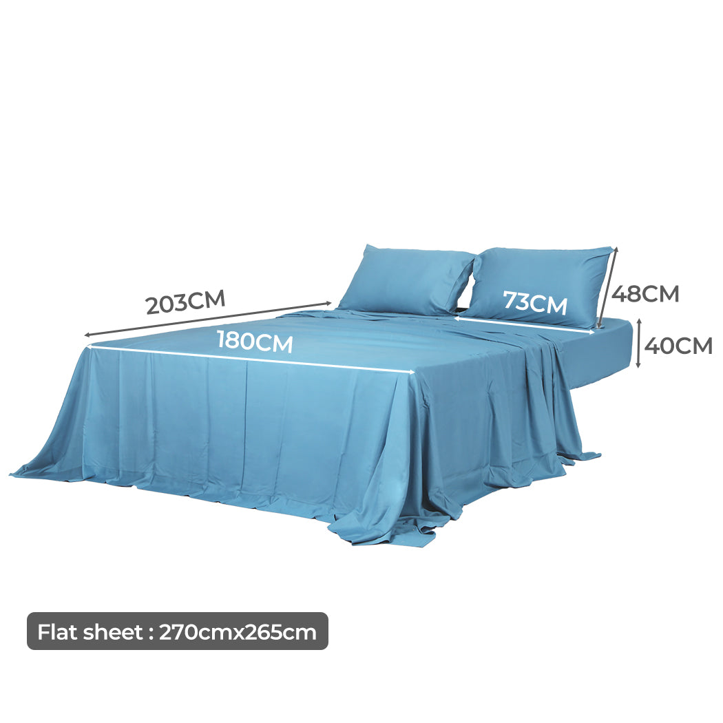 Dreamz 4pcs King Size 100% Bamboo Bed Sheet Set in Blue Colour-1954802919547211778