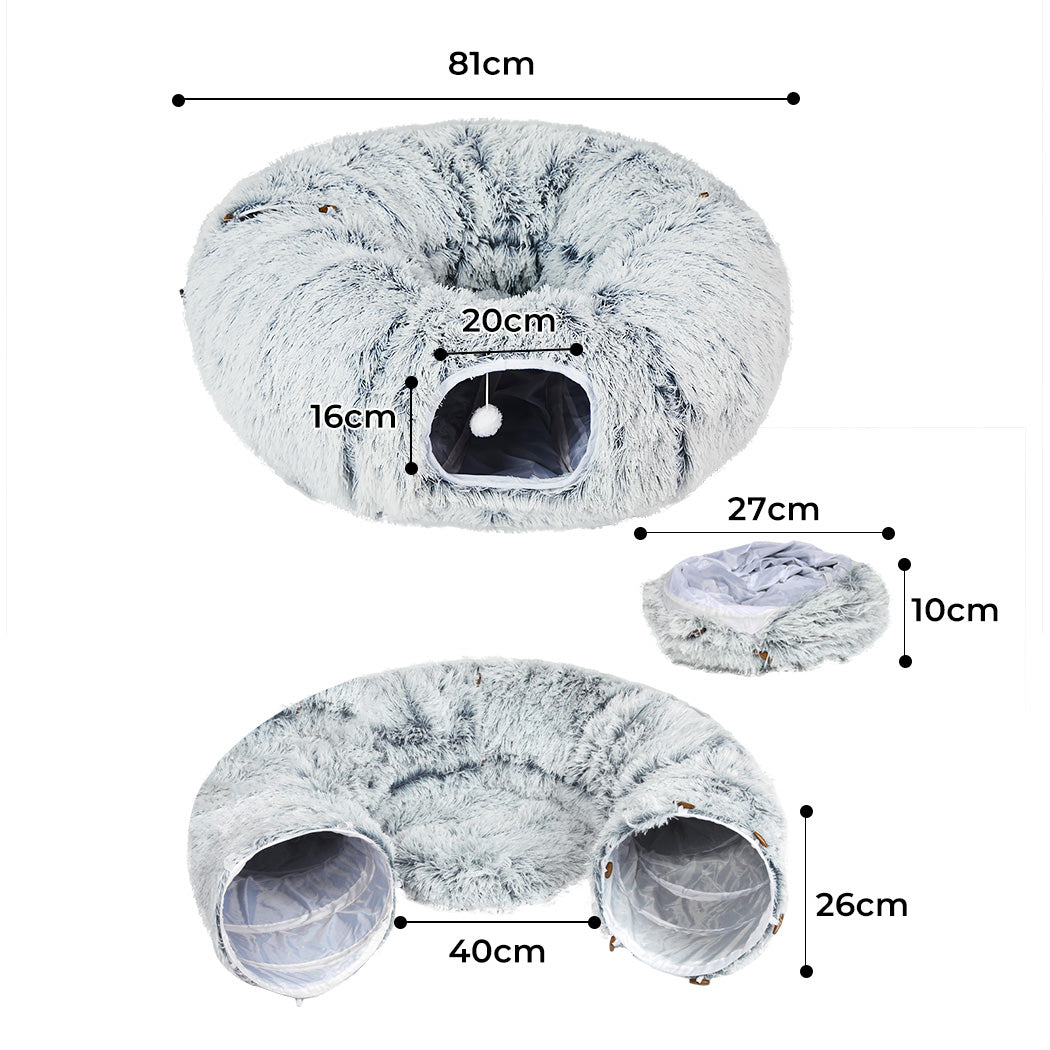 Pawz Cat Tunnel Foldable Fluffy Plush Play Tube Grey-1954802453765558274
