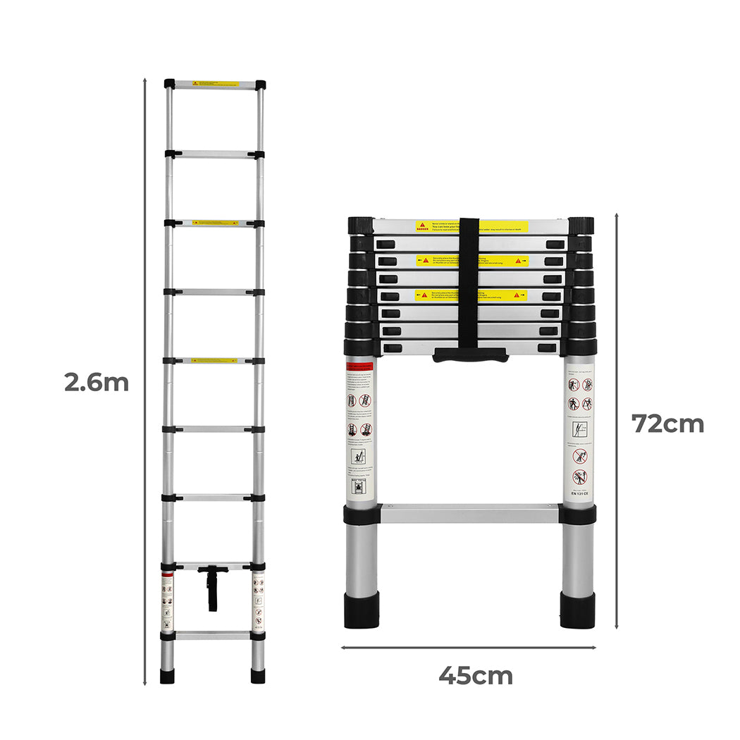 Traderight Multipurpose Ladder Telescopic 2.6M Silver 2.6 Meter-1910113100493885442