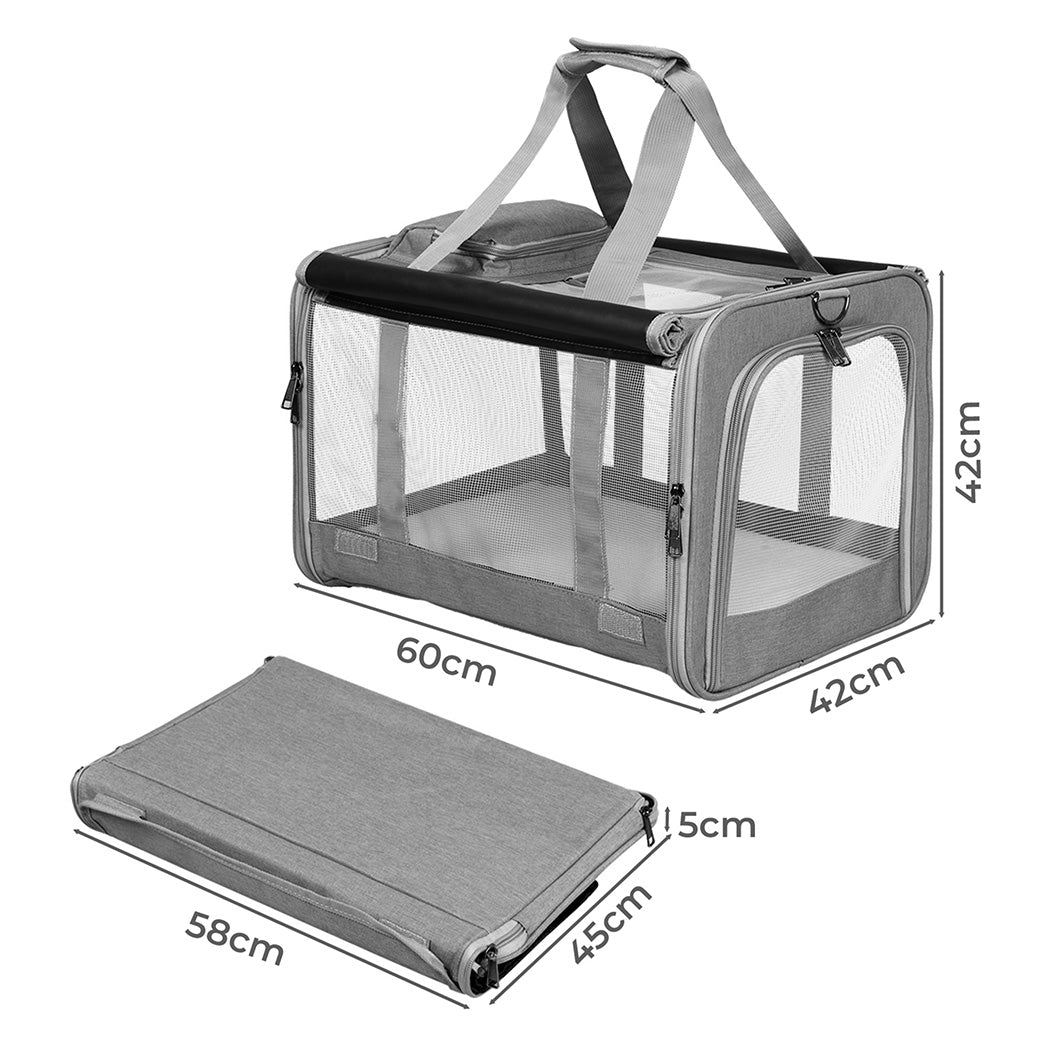 Pawz 3 in 1 Pet Soft Crate Dog Cat Carrier L Size Grey-1954802465652215809