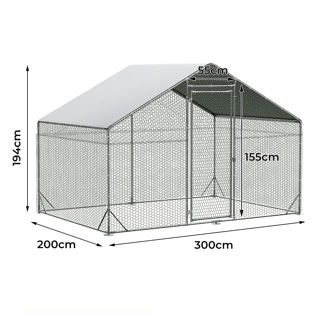 Pawz 200x300x194cm Large Metal Walk-in Chicken Coop Cage-1954802466965032962