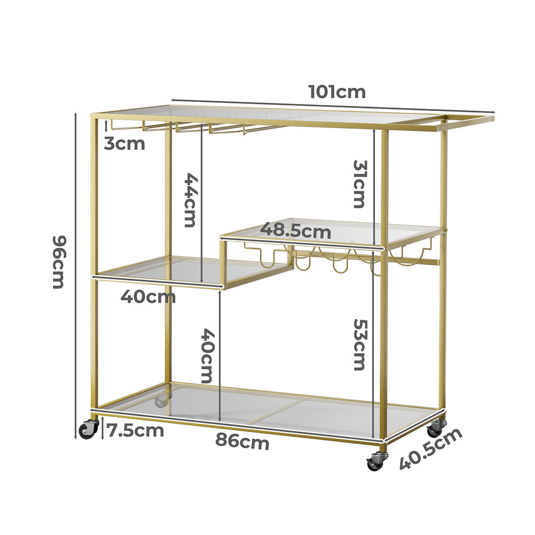 Levede Bar Cart Gold Drinks Serving Trolley 4 Tier-1963748907435560962