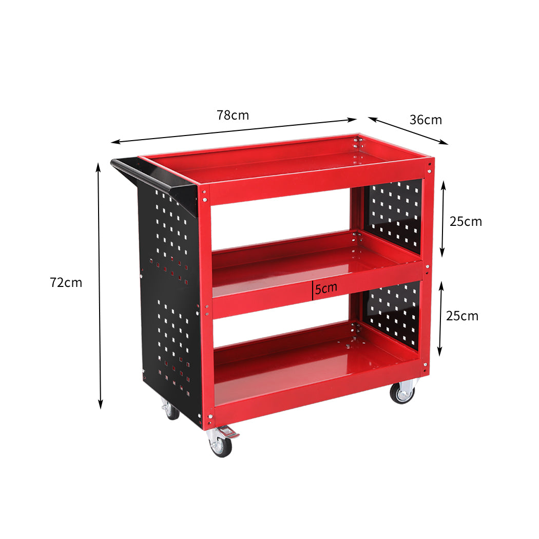 Traderight Tool Trolley Cart 3 Tier Red-1919892898543964162