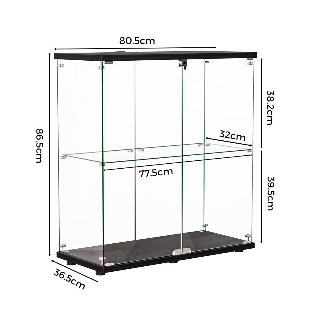 Stacked Glass Display Cabinet Lockable Collections Storage 2 Tier Shelf 2 Door-1954802399797448706