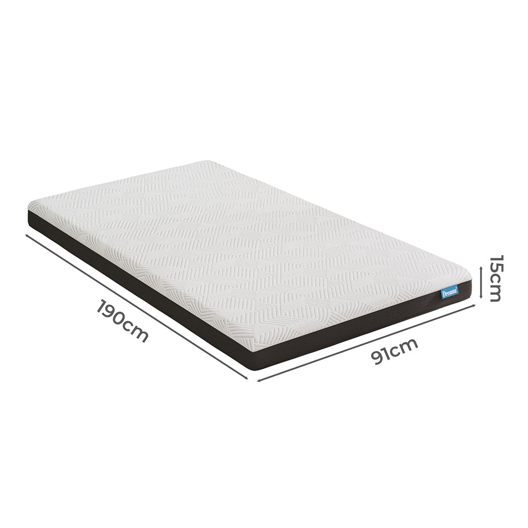 Dreamz Single Mattress Gel Memory Foam Cooling Breathable 15cm Medium Firm-1910112191349133314