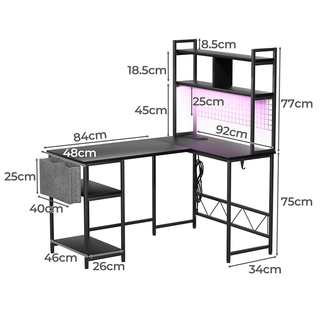 Levede L Shaped Gaming Desk with LED Lights Black-1973193573763518465
