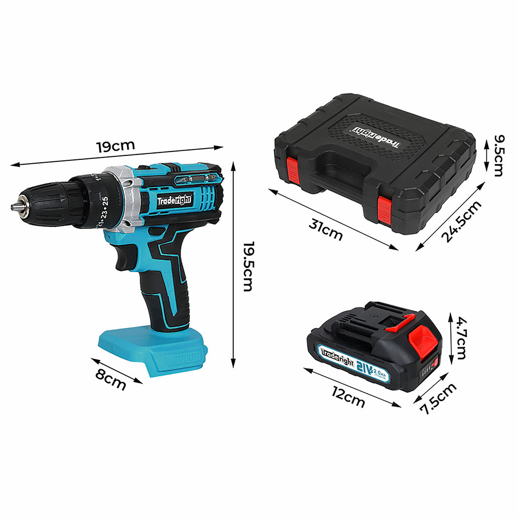 Traderight 21V Cordless Drill Driver Set 2×2.0Ah Battery-1973194184806502402