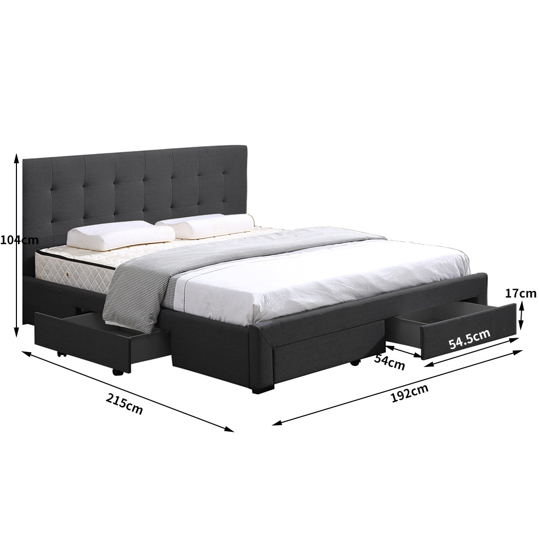 Levede King Bed Frame Fabric 4 Storage Dark Grey-1910113204416155650
