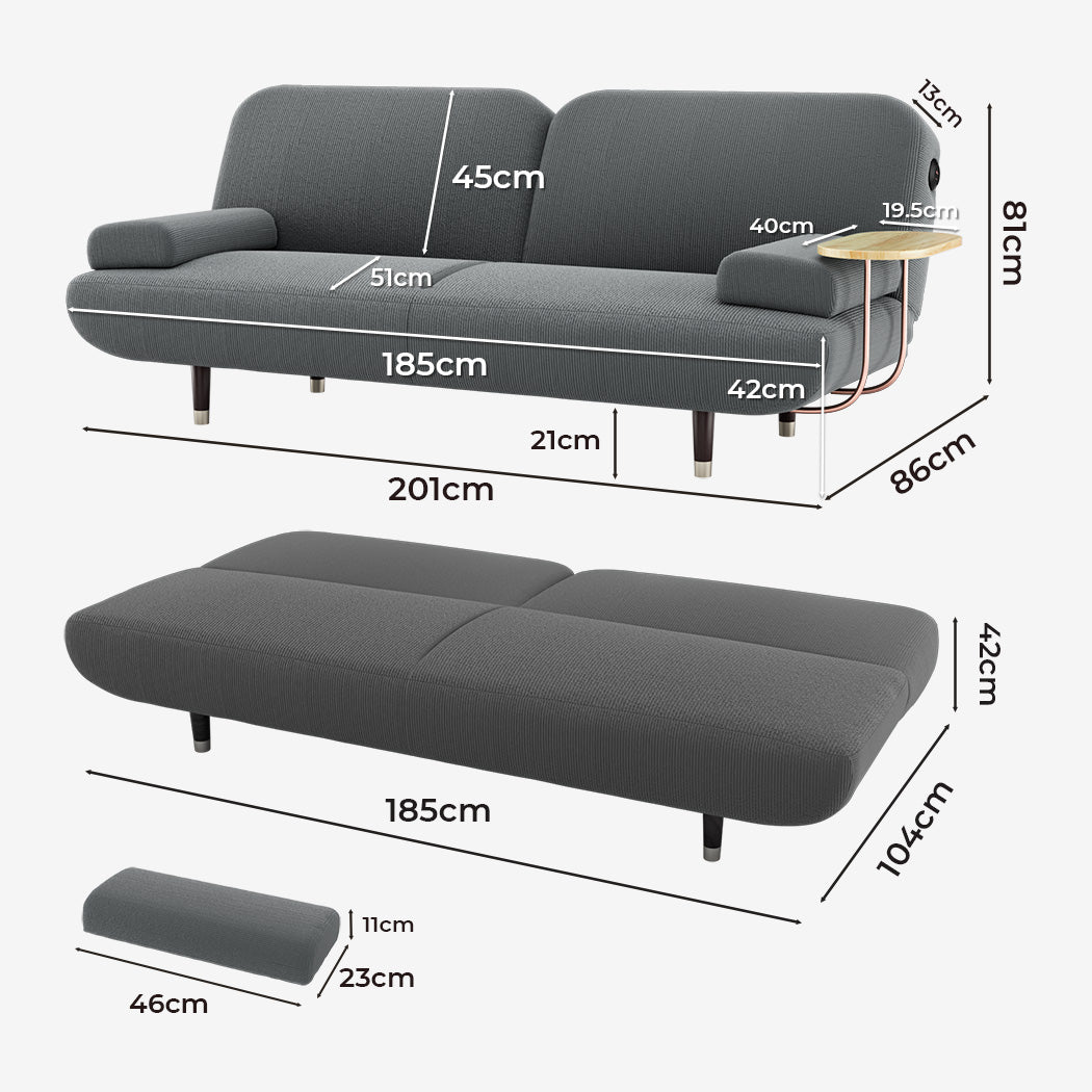 LEVEDE  CONVERTIBLE SOFABED WITH USB CHARGE AND SIDE TABLE-1954802387638161410