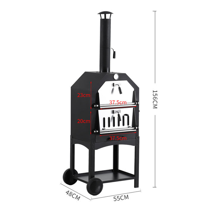 3in1 Pizza Oven Charcoal BBQ Grill Steel-1954802936567697410