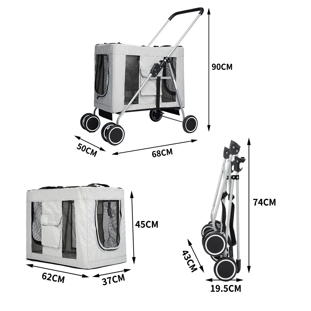 PaWz Pet Stroller Dog Cat Cage Carrier Grey-1954802513085599746
