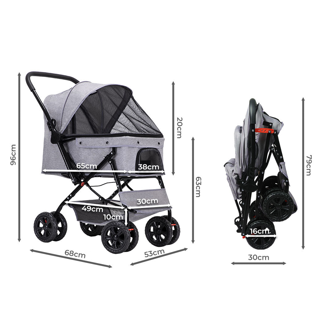 PaWz Pet Stroller Pram Dog Carrier Trailer Grey-1910112546027868162
