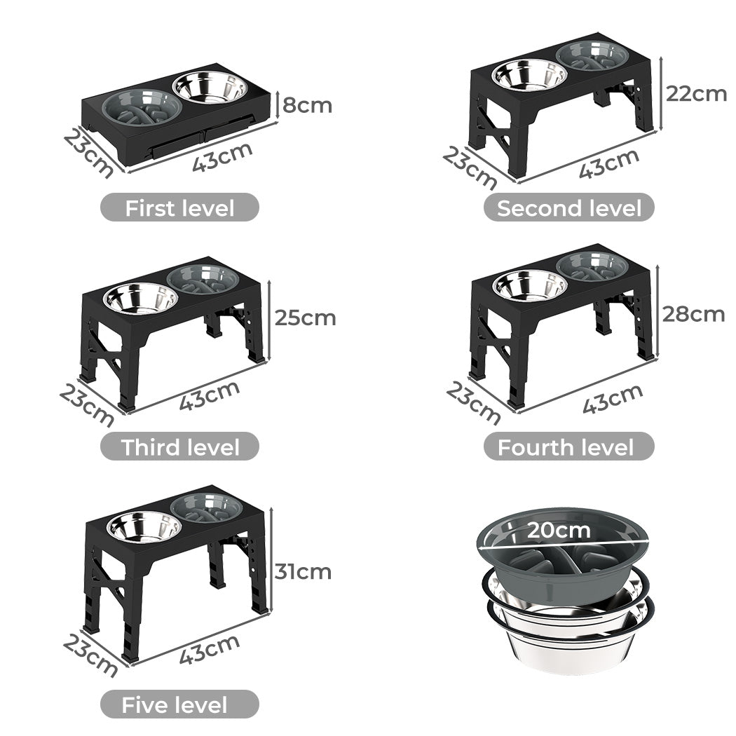 PaWz Elevated Dog Bowls 2 Stainless Steel Bowls and 1 Slow Feeder Bowl-1973193549021319169