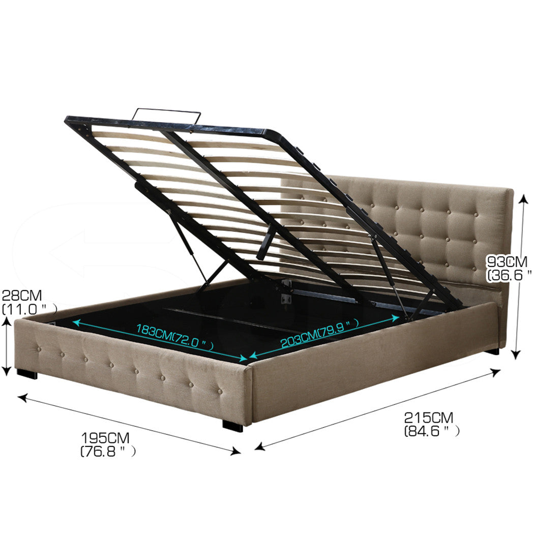 Levede Fabric Bed Frame King Tufted Beige-1954802922386755586