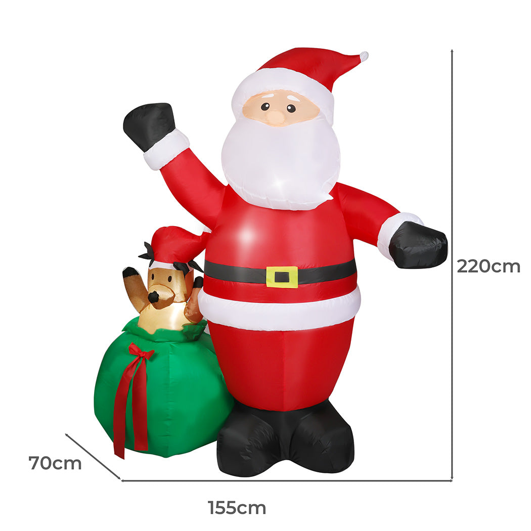 Santaco Christmas Inflatable Outdoor Santa Claus Elk 2.2M Xmas Decoration Light-1973194172844347394
