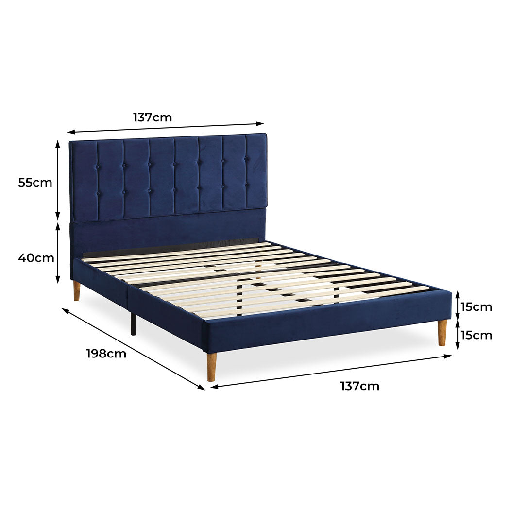 Levede Fabric Bed Frame Double Mattress Blue-1910113207599632386